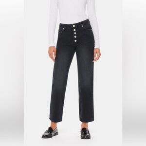 Black button front  straight leg jeans with top stitching